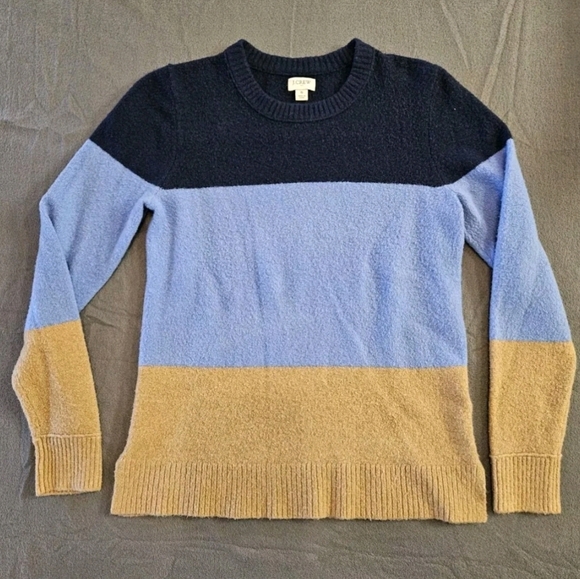 Colorblock Women's Navy Sky Blue Tan Crewneck Sweater Size Small J Crew - Picture 1 of 8